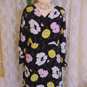 Navy Dress with Flowers Ruffled Sleeves